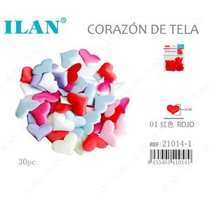 Cuori in tessuto Ilan 2 cm 30 pezzi colore rosso per artigianato e decorazioni - Product Image 1