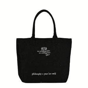 Bolsa de Compras de Lona de Algodón Resistente con Logotipo Impreso para Mujer, Bolsa de Hombro Grande Negra para la Playa, Personalizable - Product Image 1