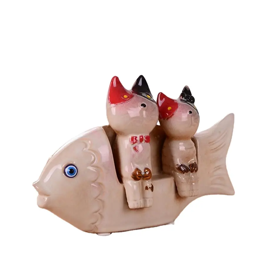 Made In China Superior New Year Fish Cat Style Ceramic Office Hotel Decoration