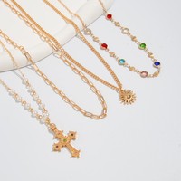 Collier croix vente chaude, mode hip-hop haut de gamme pour hommes, pendentif soleil, accessoire de chaîne de clavicule en cristal