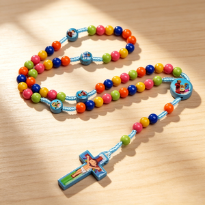Chapelet catholique pour enfants avec médaille en bois et perles en pierre naturelle Saint Antoine de Padoue - Product Image 3