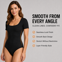 Body sculptant sans couture pour femme, col carré, manches courtes, effet ventre plat, string, amincissant