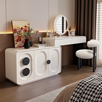 Commode de chambre moderne en bois massif avec miroir éclairé, tiroirs de rangement et coiffeuse multifonctionnelle