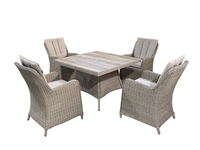Table de repas d'extérieur moderne à 4 places avec structure carrée en aluminium, plateau en verre céramique et plateau tournant, finition thermolaquée