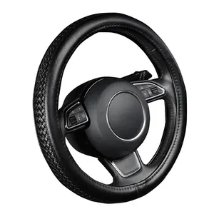 Faux Leather Steering Wheel Cover Black Lychee Pattern mit Anti-slip Braiding Style M Size passt 38cm/15 "Diameter