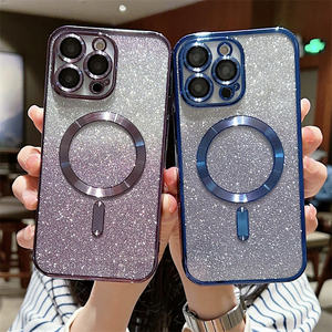 Coque de téléphone de luxe en TPU électroplaqué avec paillettes pour <span class=keywords><strong>iPhone</strong></span> 17 15 14 13 12 <span class=keywords><strong>11</strong></span> Pro Max 16E XR, protection d'objectif et couvercle magnétique - Product Image 3