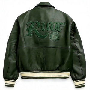 جاكيت جلد رجالي مخصص بتصميم عتيق للملابس الرياضية الشارعية، جاكيت بومبر من جلد البقر قابل للتنفس ومقاوم للرياح مع تطريز بسيط - Product Image 2