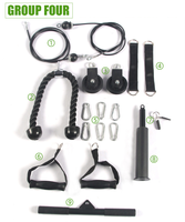 Accessoire pour machine à câble incluant une poignée, une poulie, une corde pour triceps, une barre droite, un poinçon de charge