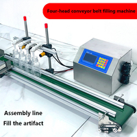 Machine de remplissage automatique certifiée CE pour liquides, dosage précis, distribution avec quatre buses et système de convoyeur