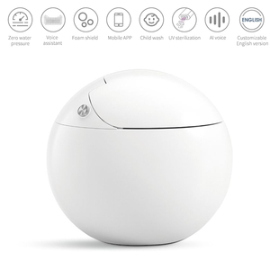WC intelligent monobloc moderne de haute qualité en céramique, avec bidet intégré, à sortie horizontale et design œuf rond - Product Image 2
