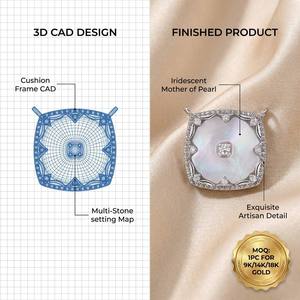Colgante Cuadrado Artesanal de Oro Sólido 9K/14K/18K con Halo de Madreperla y Diamante de Laboratorio para Joyería Minimalista - Product Image 1