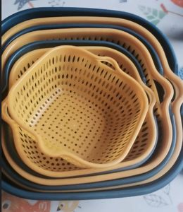 JIUYI Doppels chich tiger Kunststoff-PP-Abfluss korb Haushalts-Multifunktions-Wasch korb für Gemüse und Obst mit 8-teiligem Set - Product Image 6