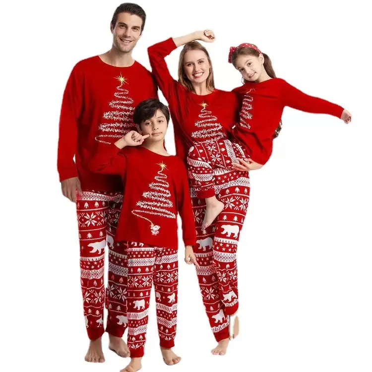 Хлопковая Пижама для детей, для взрослых, Семейные комплекты, топы, брюки, две части, одинаковые рождественские пижамы