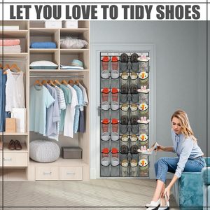 Organisateur de chaussures à suspendre sur la porte, 40 poches, en maille grise, grande capacité de rangement pour chaussures derrière la porte - Product Image 4
