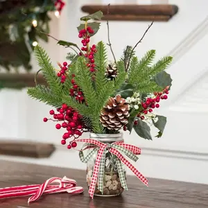 새로운 인공 식물 크리스마스 소나무 바늘 가지 가짜 꽃 DIY 크리스마스 트리 화환 선물 웨딩 파티 홈 장식