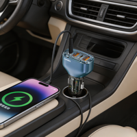 Pengisi Daya Mobil USB 4-Port 120W 12-24V PD QC3.0 Adaptor Pengisian Cepat dengan Desain Tahan Api Ramah Lingkungan untuk Ponsel dan Earphone