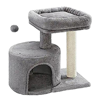 Woochpet Factory Arbre à chat classique moderne sur mesure à 2 niveaux avec condo, écologique, en peluche grise et griffoirs en sisal