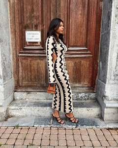 Sexy Ladies Printed Knit manga larga Maxi Vestidos para mujeres - Product Image 2