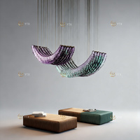Lustre en verre soufflé à effet dégradé en forme de vague, grand luminaire suspendu personnalisé pour hall d'hôtel, villa, salon