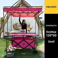 Chariot de camping pliable à quatre roues avec table réglable en hauteur et toit pare-soleil pour le shopping et le rangement