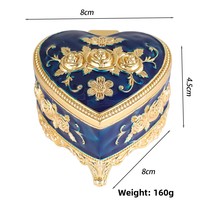 Boîte à bijoux en aluminium de style européen, colorée, motif de roses en forme de cœur, boîte de rangement haut de gamme pour bagues et boucles d'oreilles, finition émaillée
