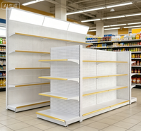 Étagère de présentation de supermarché métallique double face robuste et réglable, structure grillagée solide, 5 niveaux, installation rapide