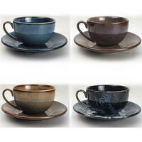 Tasse à latte et soucoupe rondes en céramique élégantes 250 ml – Ensemble de tasses à café de haute qualité pour la maison, le café et la table – Idéal pour la consommation quotidienne du café
