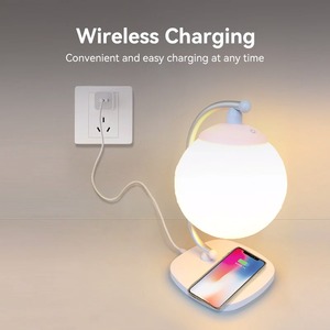 ไฟ LED สร้างบรรยากาศ, ไฟข้างเตียงในห้องนอน, โคมไฟตั้งโต๊ะทรงกลม, ไฟอุ่นอเนกประสงค์แบบ USB พร้อมระบบชาร์จไร้สายและป้องกันดวงตา - Product Image 4