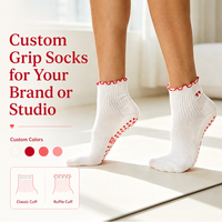 Chaussettes de sport et de yoga en coton pour femmes, antidérapantes, pour la danse en intérieur et le Pilates, avec design à volants, chaussettes de Pilates pour femmes