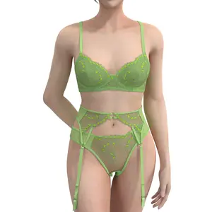 Nouveaux sous-vêtements en dentelle florale à la mode soutien-gorge slips Sexy femmes Lingerie ensemble 3 pièces