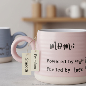 Ensemble de tasses à café en céramique grès rose et bleu avec citation pour <span class=keywords><strong>maman</strong></span> et <span class=keywords><strong>papa</strong></span>, texturé, 350 ml, grande poignée en forme de O, résistant à la chaleur, passe au micro-ondes - Product Image 3
