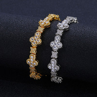 Bracelet chaîne fleur croisée NUOYA 10MM plaqué or 18 carats micro-pavé CZ Diamant Iced Out Hip Hop Bijoux de mode Cadeau