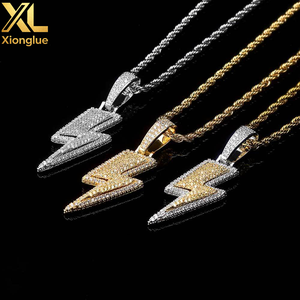 European American <b>Cross</b>-border Hip-hop Lightning Pendant Zircon Copper Bamboo <b>Chain</b> Necklace Fashion Brand Personalized Jewelry - Product Image 5
