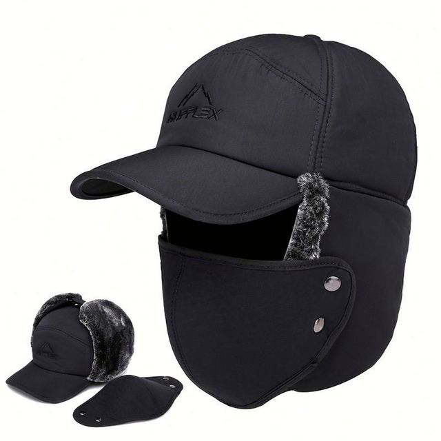 Winter Outdoor Warm Adjustable Black Furry Fluffy Ear Trapper Hat for Men