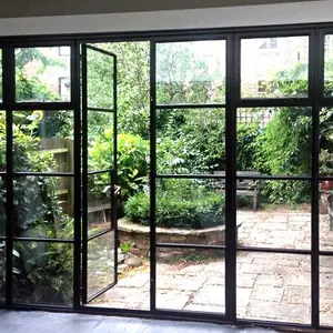 Fransız tarzı ev özelleştirilmiş termal çelik modern ferforje çelik ızgara penceresi veranda kapıları