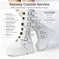 Bottes mi-mollet gothiques punk pour femme, avec plateforme, multi-boucles métalliques, fermeture éclair latérale, rehaussantes, tendance, vente en gros