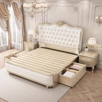 Lit de Luxe Moderne 1,8 M pour Chambre Principale, Style Américain et Européen, Grand Lit Double Haut de Gamme en Cuir Capitonnée pour Mariage