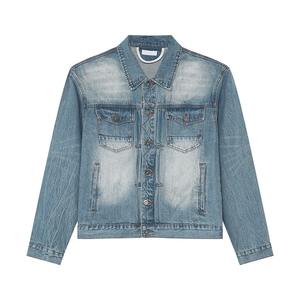 Costume en jean bleu délavé à l'acide à la mode de haute rue coupe ample personnalisée <span class=keywords><strong>2</strong></span> pièces veste et pantalon en jean ensembles en jean blanc homme conception à faible quantité minimale de commande - Product Image 5