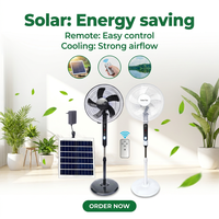 Ventilateur sur pied électrique rechargeable solaire 25W de 16/18 pouces avec panneau solaire AC/DC et éclairage, autonomie de 5 à 15 heures