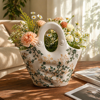 Vase en céramique de style rustique vintage français nordique, forme sac à main, en porcelaine craquelée, pour décoration florale
