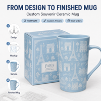 Mug souvenir en porcelaine fine anti-fuite Tour Eiffel Paris France, motif croquis emblématique, personnalisable, cadeau de voyage, couleur et logo personnalisables
