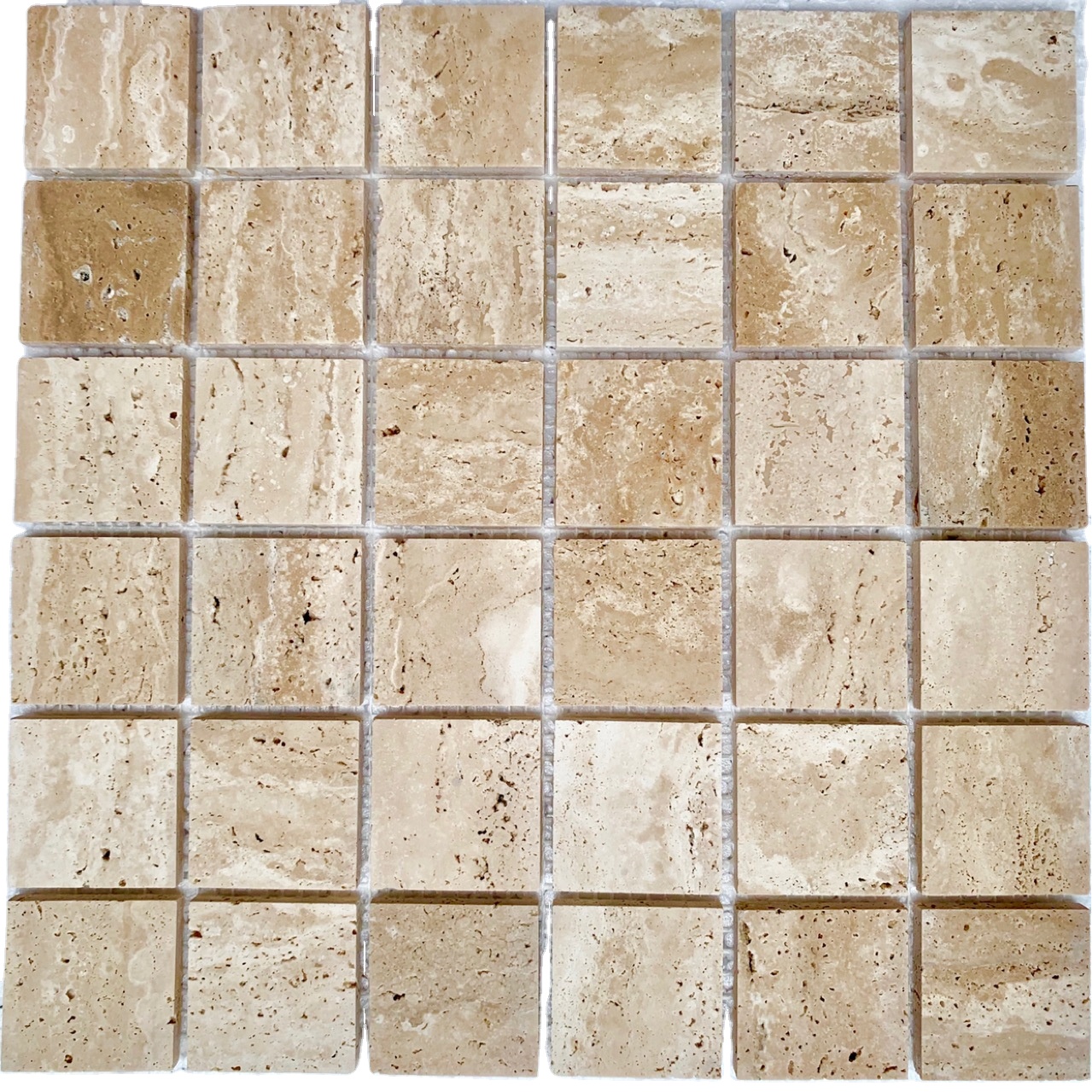 Beige Travertin fliesen quadratisches Mosaik Dekor Travertin fliesen Outdoor Travertin Bodenbelag 1cm dickes Mosaik