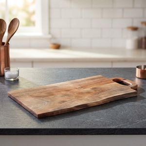 Planche à découper rectangulaire en bois d'acacia véritable BS INTERNATIONAL, avec poignée, écologique, durable, réutilisable, passe au lave-vaisselle, 2,0 cm - Product Image 1