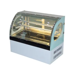 नया उत्पाद डेस्कटॉप घुमावदार ग्लास रेफ्रिजरेटर काउंटर टॉप केक डिस्प्ले मिठाई फ्रिज केक के लिए डिस्प्ले फ्रिज