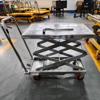Chariot élévateur mobile hygiénique à ciseaux en acier inoxydable 304, capacité 800 kg, élévation 1,5 m pour pharmacies, cosmétiques et zones de travail médicales