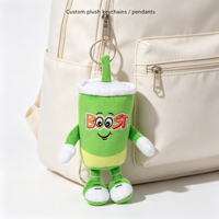 Pendentif en peluche en forme de tasse de boisson, personnalisé avec marque, fabriqué en usine, motif dessin animé, breloque de sac en peluche, pendentif souple en forme de tasse verte