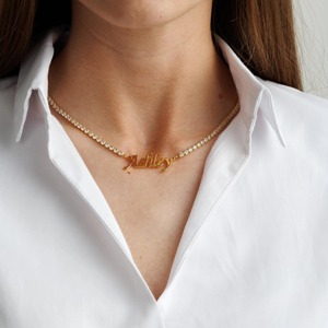Collar <span class=keywords><strong>con</strong></span> <span class=keywords><strong>Nombre</strong></span> Personalizado <span class=keywords><strong>de</strong></span> Acero Inoxidable <span class=keywords><strong>con</strong></span> Cadena <span class=keywords><strong>de</strong></span> Circonita y Certificación CE, Personaliza <span class=keywords><strong>tu</strong></span> Regalo <span class=keywords><strong>con</strong></span> un Colgante <span class=keywords><strong>con</strong></span> <span class=keywords><strong>Nombre</strong></span> Personalizado - Product Image 2