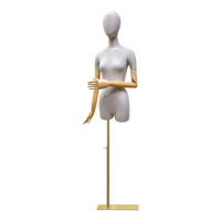Maniquí de Fibra de Vidrio Flexible, Medio Cuerpo Femenino, Parte Superior del Torso, con Cabeza, en Pose de Pie, para Exhibición de Ropa Femenina