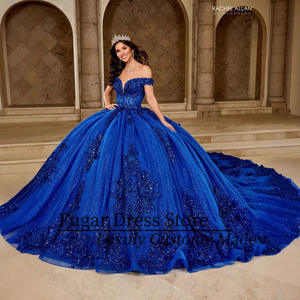 S2118F Nuovo <span class=keywords><strong>Vestito</strong></span> da Sera Blu di Alta Qualità con Spalle Scoperte per Banchetti e Cerimonie, Abito da Sposa per Donna - Product Image 5