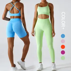 SHINBENE sans couture 2.0 nuage femmes 3 pièces tenues d'entraînement Sport soutien-gorge Yoga Shorts Leggings ensembles